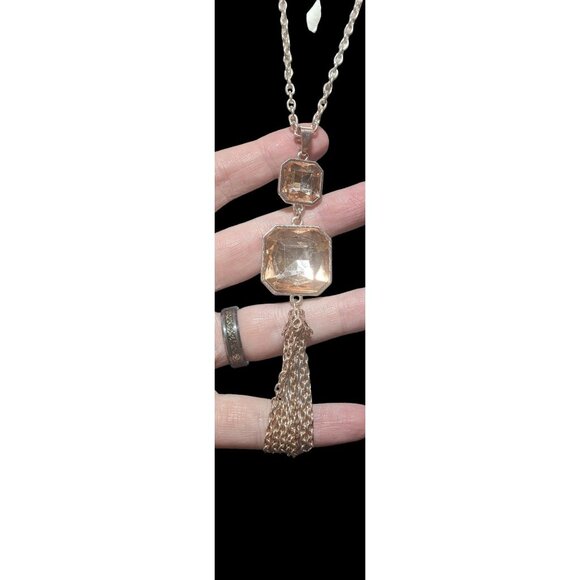 Orange And Rose Gold Brilliant Gemmed Tassel Necklace - Picture 3 of 10